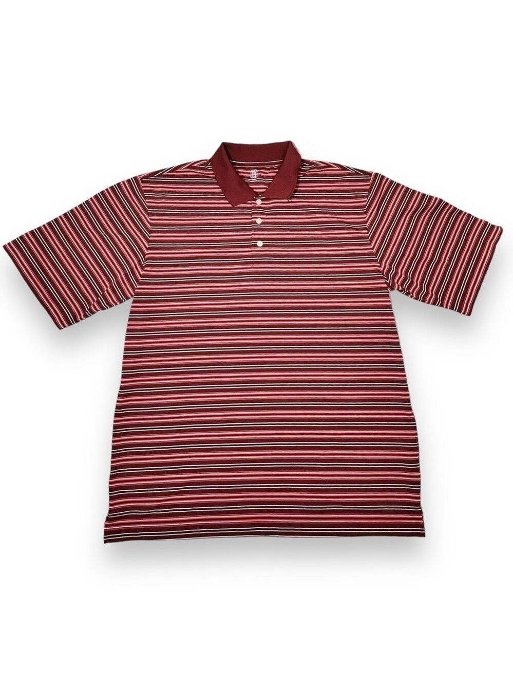 Men’s PGA Tour Golf Polo Burgundy Stripe Size Large